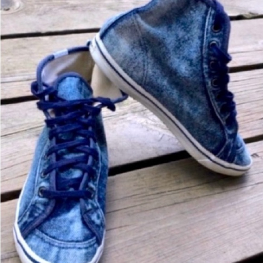 WESTIES Shoes Sneakers High Top Vintage Retro Acid Wash Blue Denim Size 7